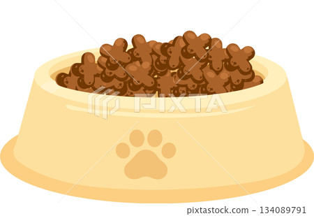Pet food dog food cat food. bowl of pet food filled with brown kibble Pet food dog food cat food. bowl of pet food filled with brown kibble 134089791