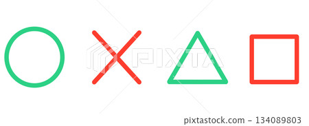 簡單的紅色圓圈、十字、三角形和正方形標記 134089803