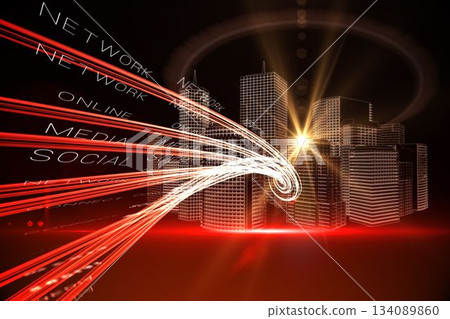 Red light beams with skyscrapers Red light beams with skyscrapers 134089860