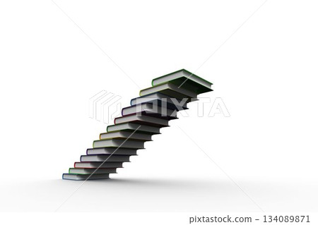 Books with rainbow spines are floating as staircase in flat design on white backdrop, copy space Books with rainbow spines are floating as staircase in flat design on white backdrop, copy space 134089871