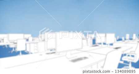 Office desk with pc against blue background Office desk with pc against blue background 134089895