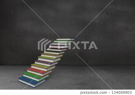 Steps made from books in grey room Steps made from books in grey room 134089903