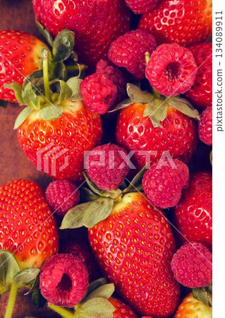 Strawberries and raspberries Strawberries and raspberries 134089911