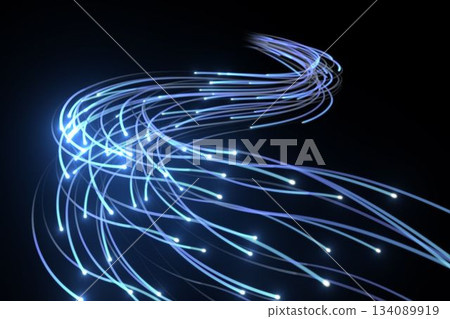 Blue fiber optics on black background Blue fiber optics on black background 134089919