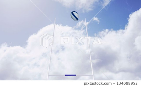 Rugby ball flying between posts 134089952