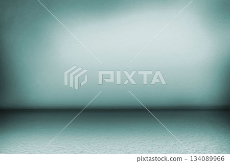 Minimalistic studio interior is featuring smooth teal wall and floor seam in flat design 134089966