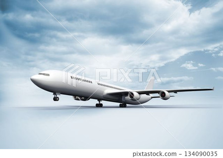 3D plane taking off white ground 3D plane taking off white ground 134090035
