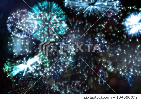 Colourful fireworks exploding on black background 134090072