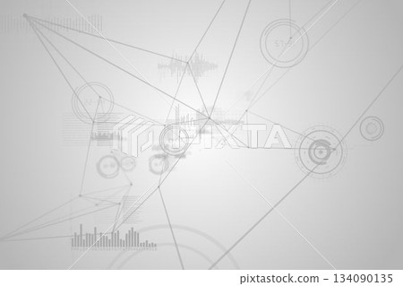 Abstract network visualization is showing flat style with circular nodes, waveforms, bar chart Abstract network visualization is showing flat style with circular nodes, waveforms, bar chart 134090135