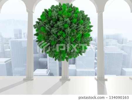 Ball with trees floating in room Ball with trees floating in room 134090163