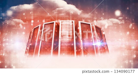 Red colored data room against cloudy sky 134090177