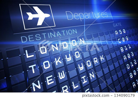Blue departures board for major cities Blue departures board for major cities 134090179