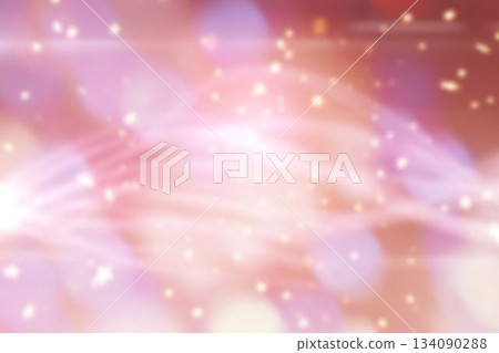 Pastel pink and peach light streaks are weaving across flat design background with bokeh particles 134090288