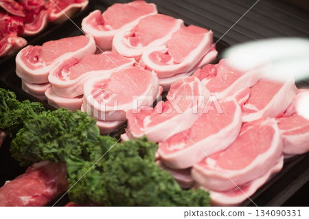 Close-up of meat slices at market Close-up of meat slices at market 134090331