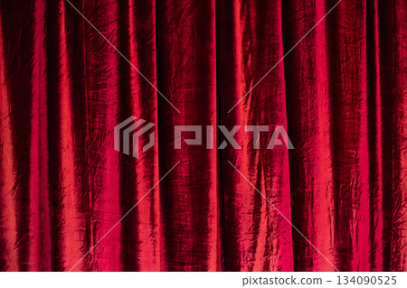 Closed theatre curtain before entertainment presentation or performance. 134090525