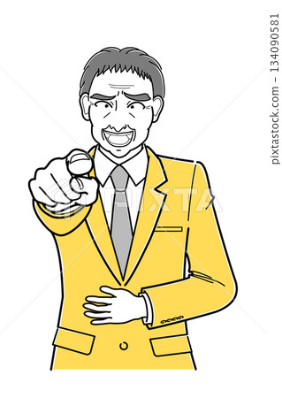 中年男子身穿西裝,指著某人大笑,上半身(簡圖) 中年男子身穿西裝,指著某人大笑,上半身(簡圖) 134090581