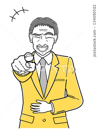 Middle-aged man in a suit laughing with his stomach, upper body (simple) 134090582