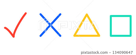 簡單的勾號、叉號、三角形和正方形標記 134090647