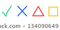 Simple red check, cross, triangle, and square marks 134090649