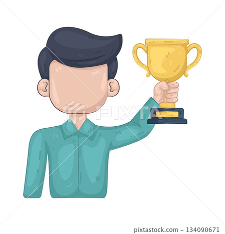 Illustration of man holding trophy 134090671