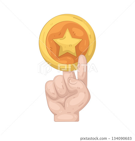 Illustration of hand holding star badge  134090683