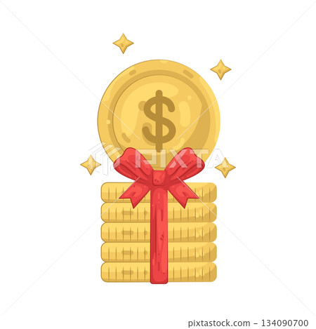 Illustration of stacked coins with ribbon  134090700