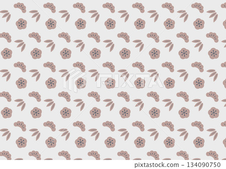 Pine, bamboo, and plum seamless pattern (blue and brown) Pine, bamboo, and plum seamless pattern (blue and brown) 134090750