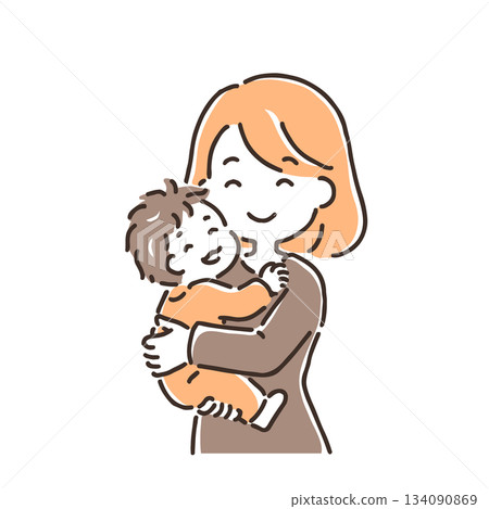 A smiling mother with a baby in her arms 134090869