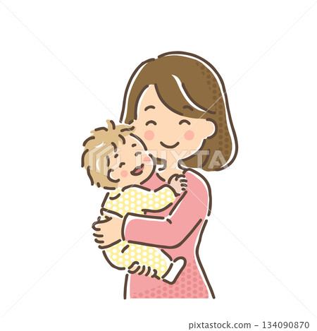 笑容滿面的母親抱著嬰兒 134090870
