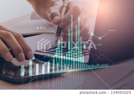 Stock market or forex trading graph and candlestick chart suitable for financial investment concept. Economy trends background for business idea and all art work design. Abstract finance background. 134091029
