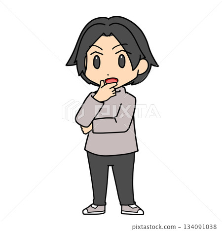 一個男人注意到某件事，並感到驚訝。 134091038