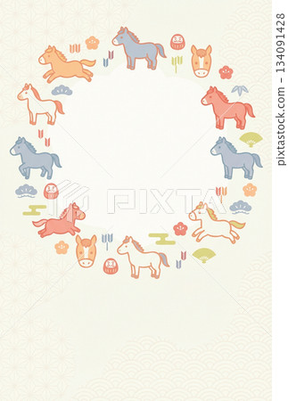 2026年新年賀卡 - 馬形圓框系列03(無文字) 2026年新年賀卡 - 馬形圓框系列03(無文字) 134091428