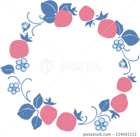 Retro style simple pop strawberry round frame 134091511