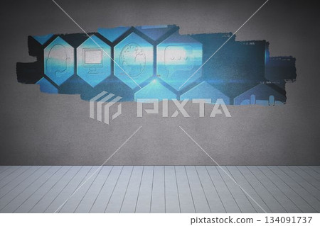 Display on wall showing technology interface Display on wall showing technology interface 134091737