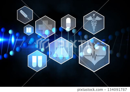 Medical icons in hexagons interface menu 134091787