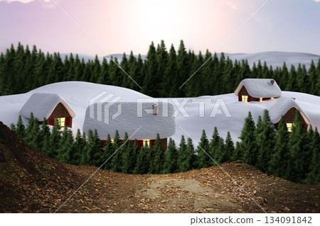 Digitally generated Cute village in the snow 134091842