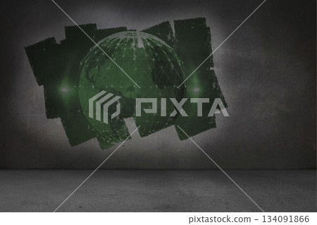 Display on wall showing global technology graphic 134091866