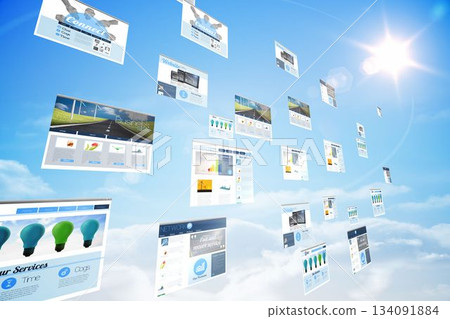 Screens showing business advertisement in blue sky Screens showing business advertisement in blue sky 134091884