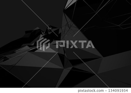 Low-poly surfaces are forming mesh of dark wireframe shapes in abstract digital space, copy space Low-poly surfaces are forming mesh of dark wireframe shapes in abstract digital space, copy space 134091934