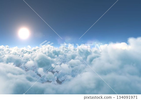 Scenic view of bright sun over cloudscape during sunny day Scenic view of bright sun over cloudscape during sunny day 134091971