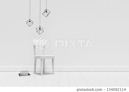 Decoration over empty chair and books Decoration over empty chair and books 134092114