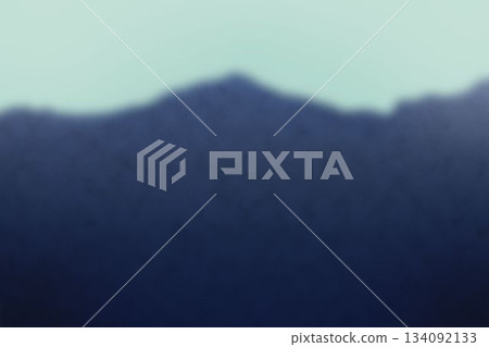 Abstract flat design showing blurred mountain ridge silhouette under pale turquoise sky, copy space 134092133