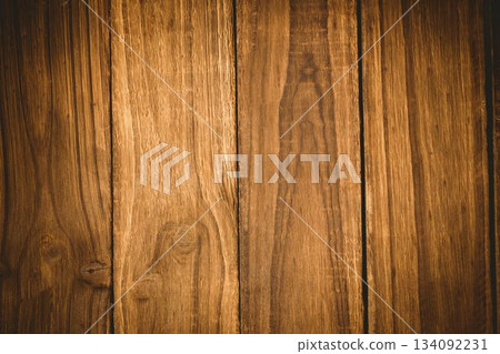 vertical wooden planks are showing flat design surface with brown tones, grain textures, knots 134092231