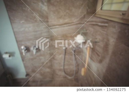 High angle view of tiled wall in bathroom 134092275