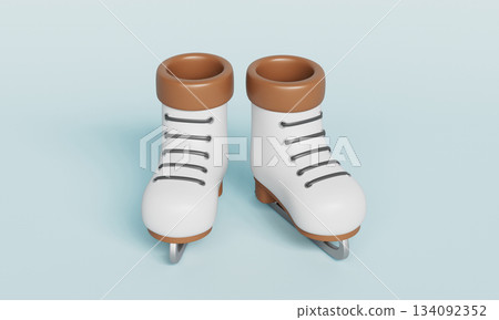 White Ice Figure Skates. 3D Rendering. 134092352