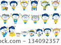 Multigenerational and diverse community of people: Vector illustrations of children, elderly people, foreigners, wheelchair users, and guide dogs 134092357
