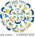 Multigenerational and diverse community of people: Vector illustrations of children, elderly people, foreigners, wheelchair users, and guide dogs 134092360