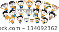 Multigenerational and diverse community of people: Vector illustrations of children, elderly people, foreigners, wheelchair users, and guide dogs 134092362