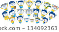 Multigenerational and diverse community of people: Vector illustrations of children, elderly people, foreigners, wheelchair users, and guide dogs 134092363