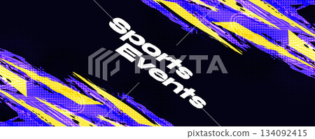 Abstract Sports Event Background with Dynamic Brush Strokes and Halftone Pattern. Scratch and Texture Elements For Design 134092415